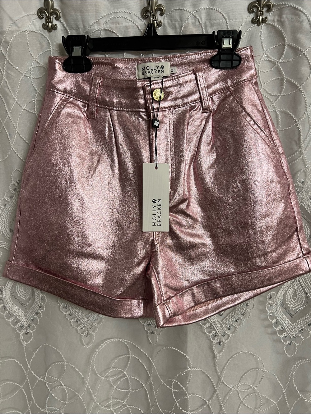Molly Bracken Metallic Rose Pink High-Rise Shorts
